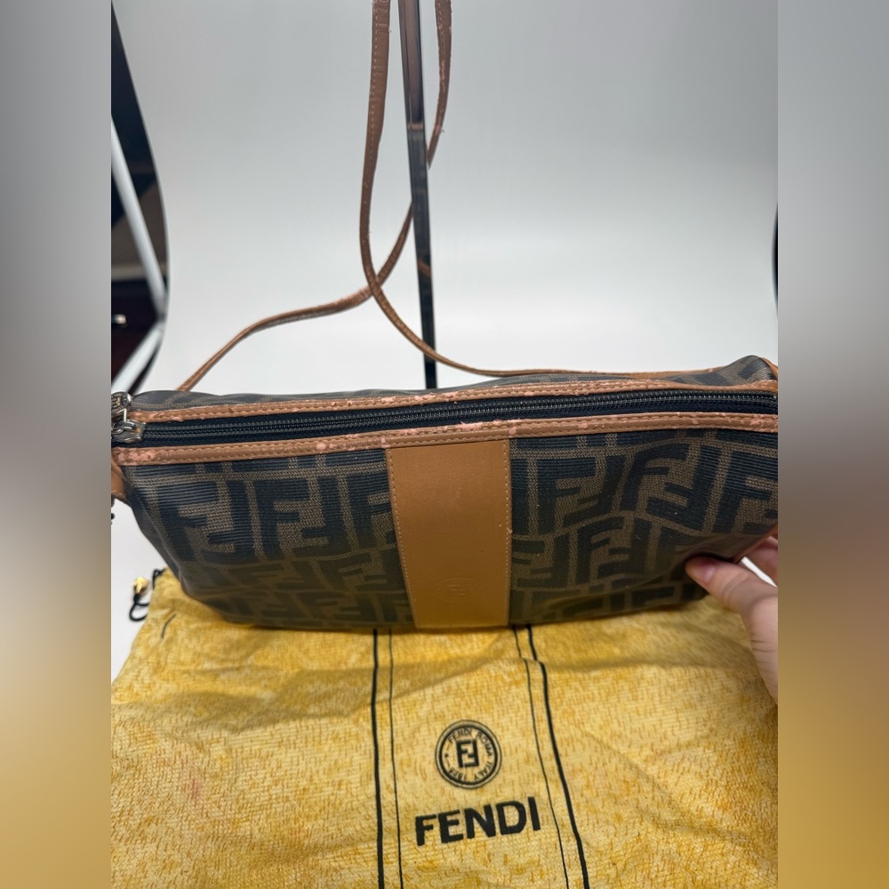 Authentic Vintage Fendi Zucca FF Crossbody Bag Brown Logo Italy READ - Picture 4 of 15